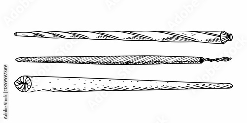Vintage sketch illustration of three hand rolled cigars detailed and monochrome