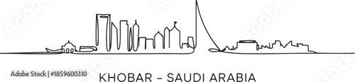 One single line drawing Khobar city skyline, Saudi Arabia. World town landscape postcard print. Best place holiday destination. one line Icon drawing