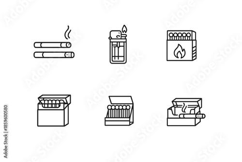 Set of cigarette and match icons