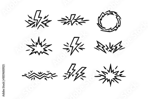Collection of stylized lightning bolt and explosion icons