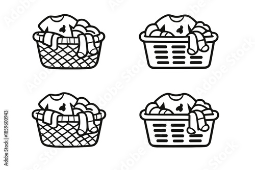 Four laundry basket icons with clothes