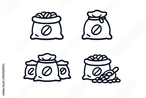 Coffee bean bags icons
