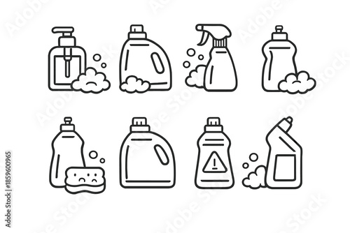 Collection of cleaning product icons on a gradient background