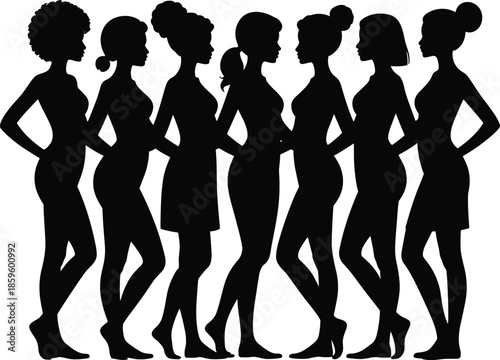 Diverse group of women silhouetted against a white background showcasing individuality