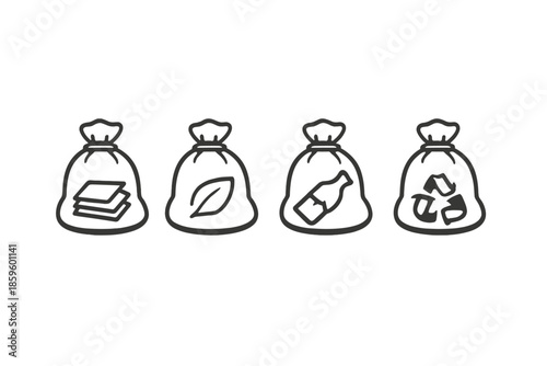 Four Recycling Bins with Icons