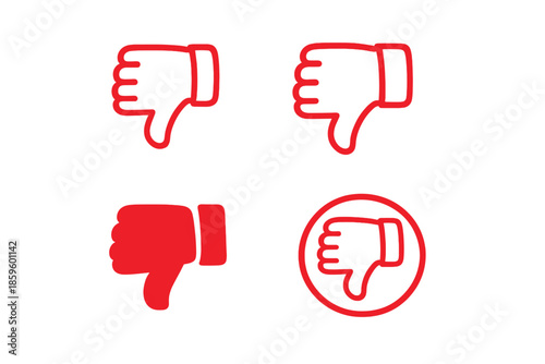Four Red Neon Thumbs Down Icons on a Gray Background