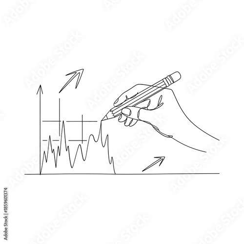 Hand drawing a line graph with a pencil indicating growth and analysis