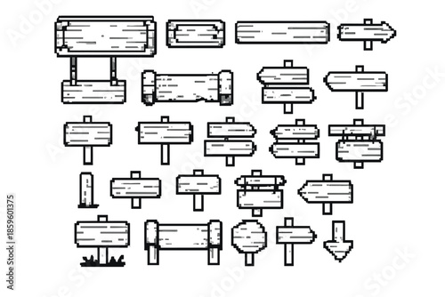 Pixel Art Wooden Signs and Direction Boards