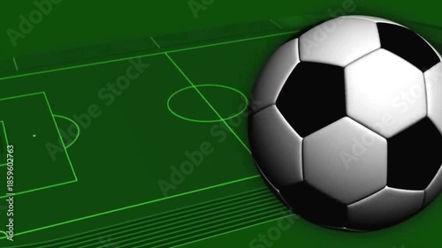 A glossy black-and-white soccer ball rests on a neon green circuit-field, fusing sport and tech now!