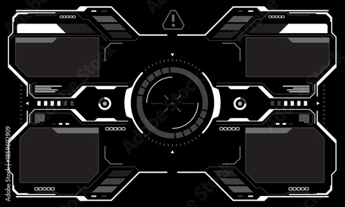 HUD sci-fi interface screen view white circular geometric design virtual futuristic technology creative display on black vector