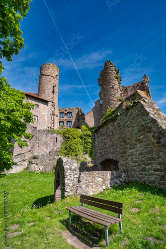The Majestic and Enigmatic Ruins of an Ancient Castle are Beautifully Surrounded by Lush Greenery. Burg Hanstein castle ruins, The historic Castle Hanstein in Thuringia.