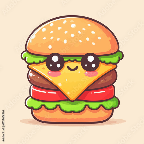 Cute cartoon hamburger vector illustration