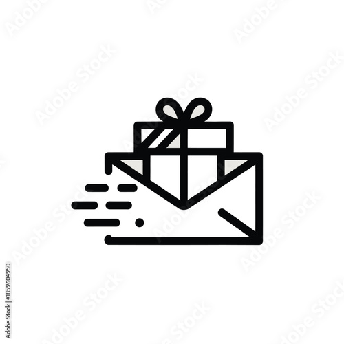 Fast express delivery icon featuring envelope with gift box inside and speed motion lines on transparent background