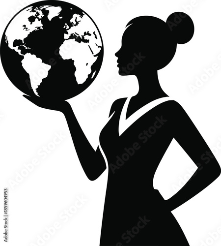 Silhouette of a woman holding the earth globe representing global responsibility and empowerment