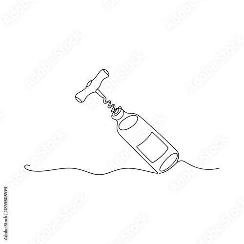 Simple line drawing of a wine bottle and corkscrew minimalist aesthetic
