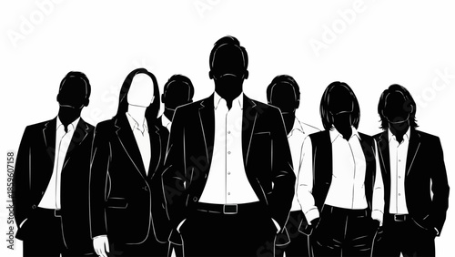 Diverse group of business professionals standing together in silhouette.