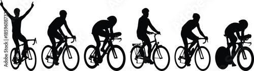 PrintSet of black cyclist silhouettes isolated on white background for professional road bike racing triathlon sports competition and healthy lifestyle
