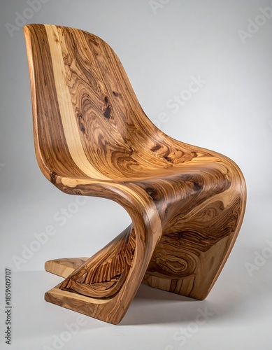 Modern wooden chair with flowing lines