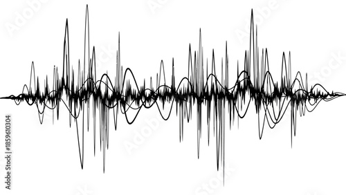 Vector illustration of a digital blue light wave pattern and electric guitar over an abstract music background with audio equalizer pulse lines and technology design elements