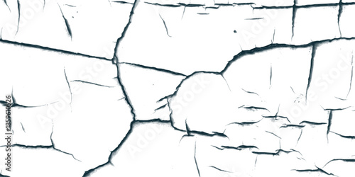 Close-up texture of cracked white paint with dark blue-black lines revealing underlying layers, suitable for grunge, distressed, or abstract background applications