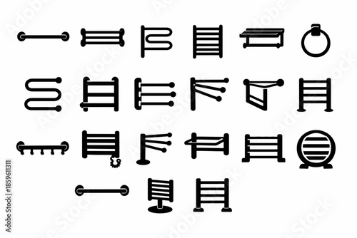 Minimalist towel rail icons set for bathroom design and organization