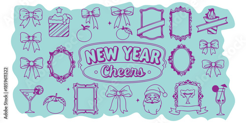 Hand drawn happy Easter bunny vector illustration set with pink flowers and hearts for a vintage celebration gift card design featuring a seamless pattern of cupcakes and wedding decoration elements