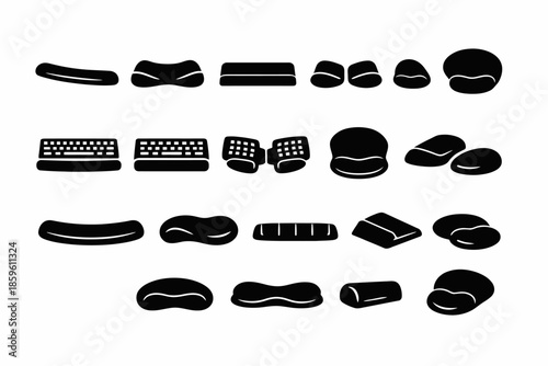 Collection of various black ergonomic wrist support icons on white background