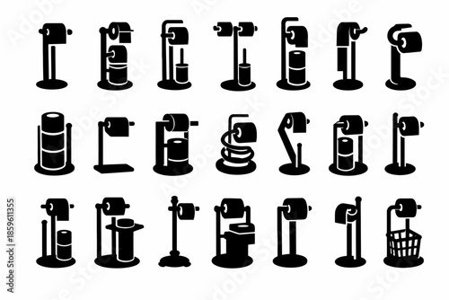 Variety of toilet paper holder designs in silhouette style