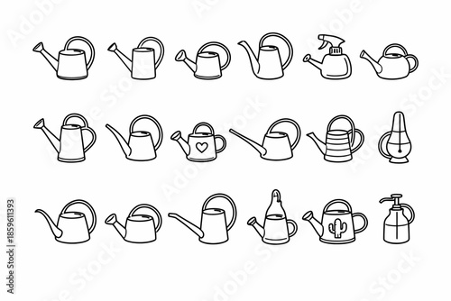 Collection of outline watering cans in various designs