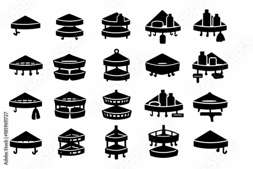 Variety of corner shower caddy silhouettes in different shapes and styles