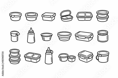 Collection of various plastic food containers in different shapes and sizes