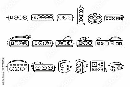 Various outlets and power strips in different designs and configurations