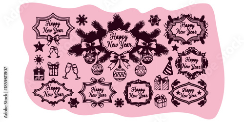 Hand drawn vector illustration of a vintage pink floral pattern with abstract swirls and ornate leaf ornaments for a retro wedding invitation border or decorative greeting card banner