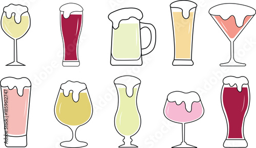 Assorted Colorful Drinks With Frothy Tops In Glasses