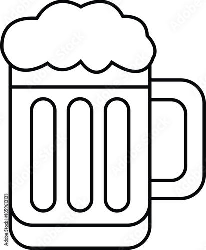 Black outline of a beer mug with foam on white background