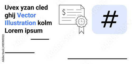 Certificate document with seal, dollar sign, and metadata tag blue icon symbolizing achievement, validation, and modern communication. Ideal for certification, marketing, social media, branding