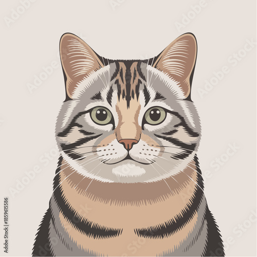 Vibrant tabby cat portrait with striking green eyes and fur