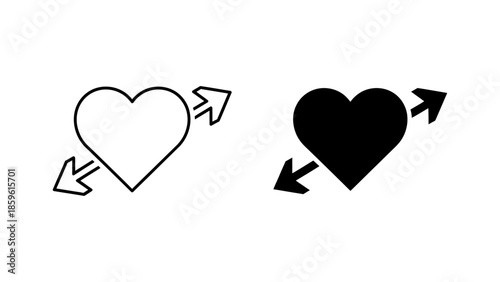 Outline and Solid Heart Icons with Outward Arrows