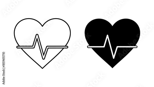 Black and White Heart Pulse Icons Vector Illustration Minimalist Design