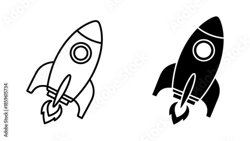 Vector Illustration of Rocket Icons: One Outline and One Solid Black