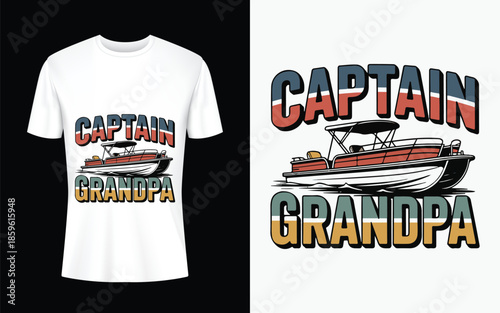 Captain Grandpa T Shirt – Funny Boat Lover Gift for Grandpa, Pontoon Boat Graphic Tee, Retro Nautical Illustration