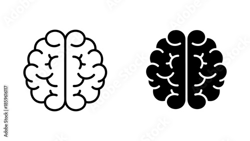 Icon Set of Brain Illustrations in Outline and Solid Styles