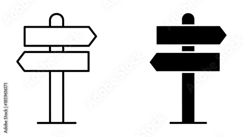 Silhouette and Outline Signpost with Arrows on White