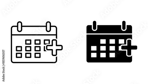 Black and White Calendar Icons with Plus Symbol