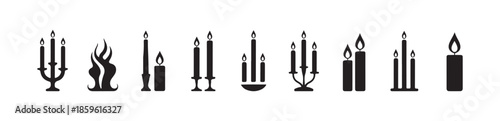 Collection of long taper candles and multi arm candelabra silhouettes perfect for religious or formal events