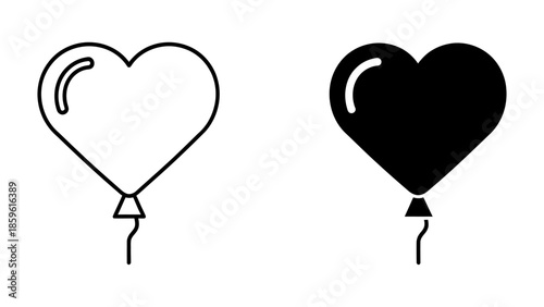 Heart Balloon Icon - Outline and Solid Fill Styles