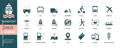 Set of icons for transport. Solid. Vector illustration