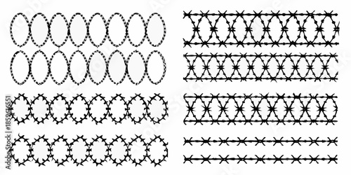 Black and white illustration showing repeating patterns of circles and zigzag lines