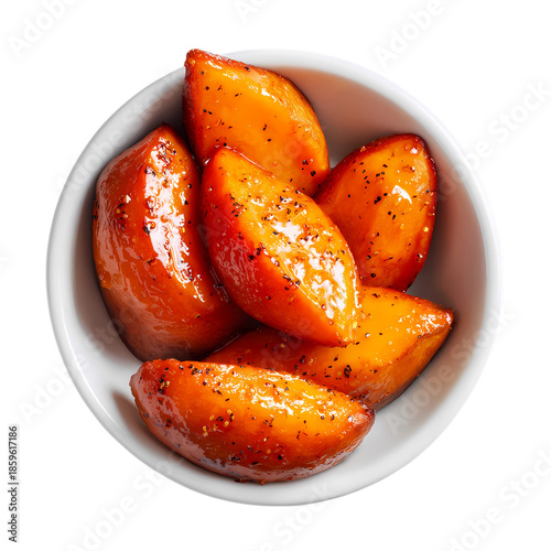 Roasted Sweet Potato Wedges with Golden Crust isolated on transparent background