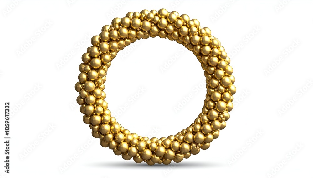 Obraz premium A circular structure comprised of many golden spheres, set against a white background